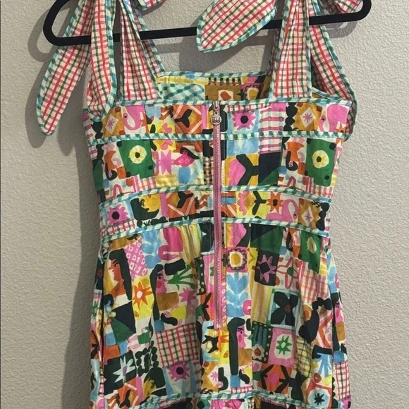 CeliaB Colorful Patchwork Tiered Midi Dress Sundress with Pockets and Fun Print - Picture 7 of 11
